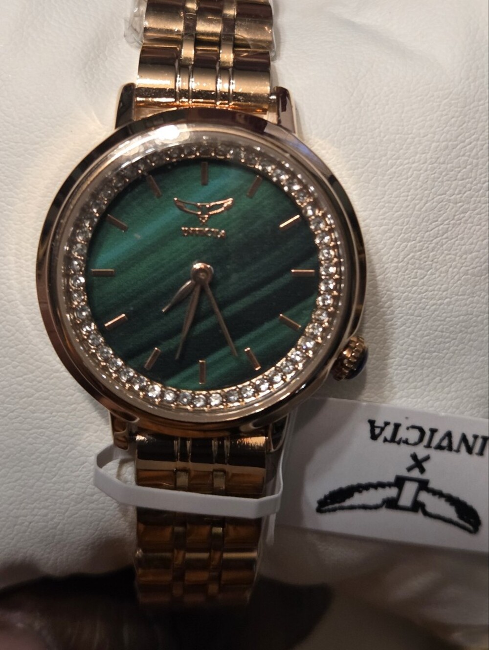Invicta Rose Gold Bracelet Watch with Emerald Green Dial and Crystal Bezel
